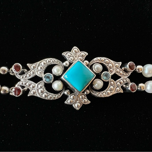 🌟NICKY BUTLER 925 Sterling Silver Turquoise Pearl Multi Gem Bracelet NEW NB - Picture 6 of 15